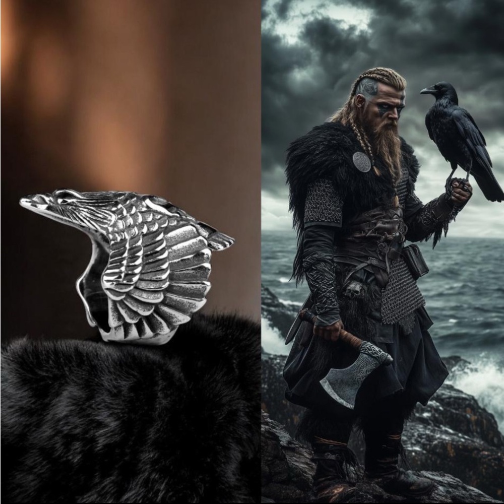 Norse Viking Raven Ring in Stainless Steel Unique Viking Jewelry Biker Eagle Rin